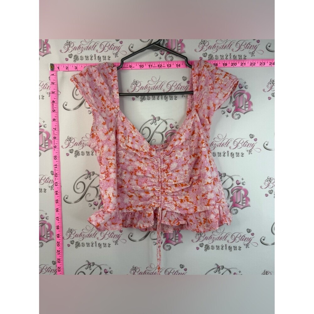 Abound tank top cropped flowers Pink and Orange Floral Ruched Peplum Top